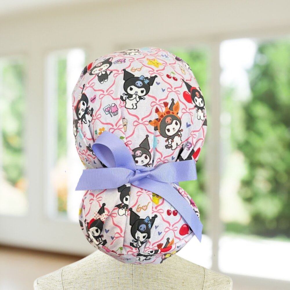 Kuromi~ Ponytail Scrub Cap, Surgical Hat, OR, CNA, NP, MD